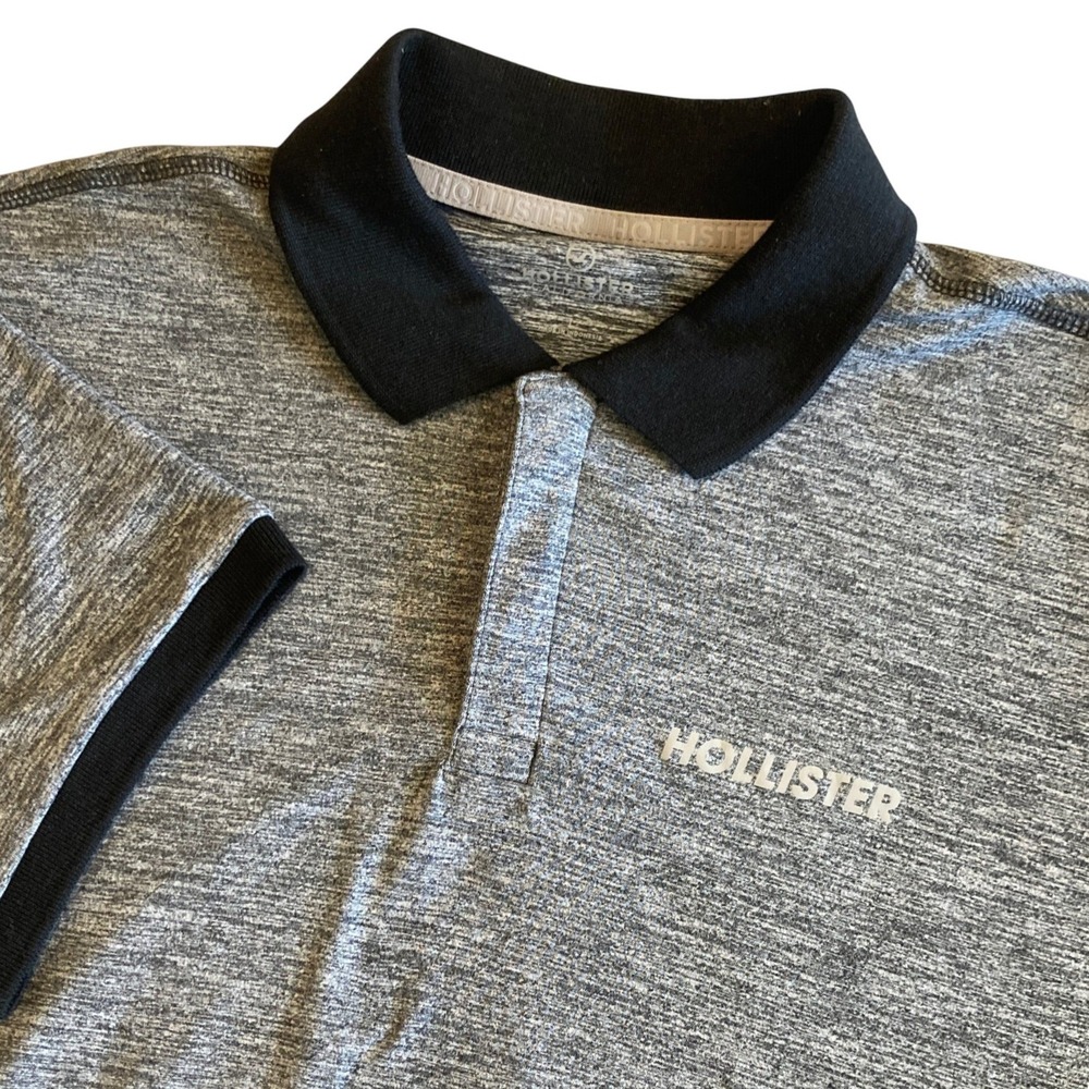 Hollister Mens Large Polo Grey Heather Space Dye Short Sleeve Lightweight 3A6302